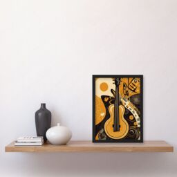 Artery8 Abstract Guitar Music Poster Graphic Illustration Artwork Framed Wall Art Print A4 in Black - thumbnail 2