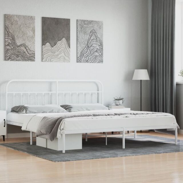 Berkfield Home Metal Bed Frame with Headboard White 193x203 cm - image 1