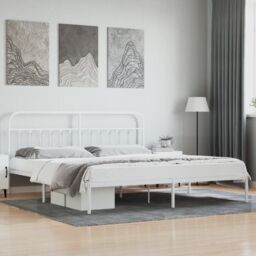 Berkfield Home Metal Bed Frame with Headboard White 193x203 cm - thumbnail 1
