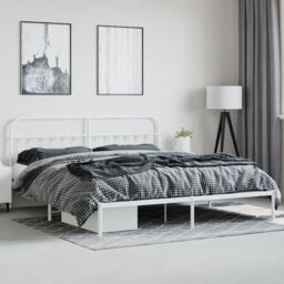 Berkfield Home Metal Bed Frame with Headboard White 193x203 cm - thumbnail 4