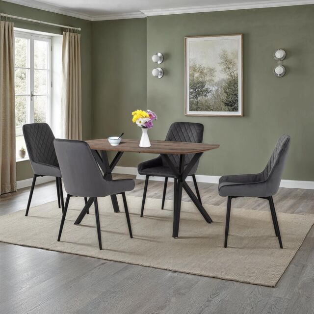 Seconique Athens Rectangular Medium Oak Dining Set with Avery Chairs in Grey - image 1