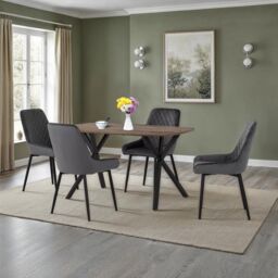 Seconique Athens Rectangular Medium Oak Dining Set with Avery Chairs in Grey