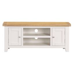 Home Source 2 Doors 2 Shelves TV Stand Media Entertainment Storage Cabinet Wooden in White - thumbnail 2
