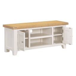 Home Source 2 Doors 2 Shelves TV Stand Media Entertainment Storage Cabinet Wooden in White - thumbnail 4