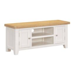 Home Source 2 Doors 2 Shelves TV Stand Media Entertainment Storage Cabinet Wooden in White - thumbnail 3