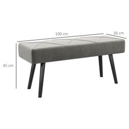 HOMCOM End of Bed Bench, Upholstered Hallway Bedroom with Steel Legs in Grey - thumbnail 3