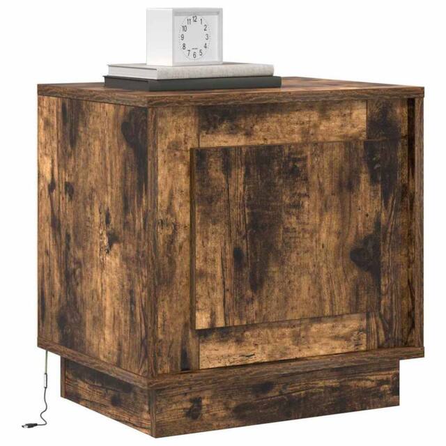 Berkfield Home Beautiful Bedside Cabinets with LED Lights 2 pcs Smoked Oak 44x34 in Brown - image 1