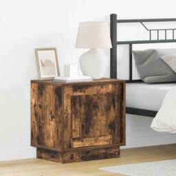 Berkfield Home Beautiful Bedside Cabinets with LED Lights 2 pcs Smoked Oak 44x34 in Brown - thumbnail 2