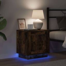 Berkfield Home Beautiful Bedside Cabinets with LED Lights 2 pcs Smoked Oak 44x34 in Brown - thumbnail 5