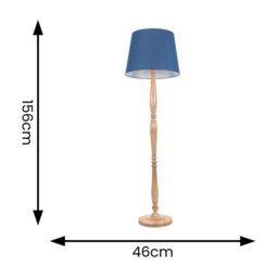 ValueLights Victoria Light Wood Traditional Stem Floor Lamp with Fabric Tapered Shade in Blue - thumbnail 5