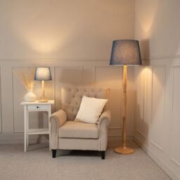 ValueLights Victoria Light Wood Traditional Stem Floor Lamp with Fabric Tapered Shade in Blue - thumbnail 4