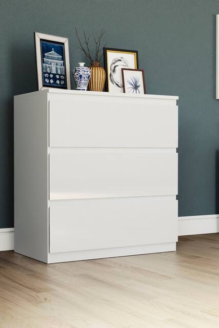 HD Designs Glinton 3 Drawer Chest of Drawers High Gloss Bedroom Furniture in White - image 1