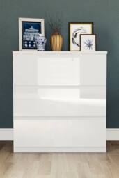 HD Designs Glinton 3 Drawer Chest of Drawers High Gloss Bedroom Furniture in White - thumbnail 4