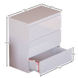 HD Designs Glinton 3 Drawer Chest of Drawers High Gloss Bedroom Furniture in White - thumbnail 3