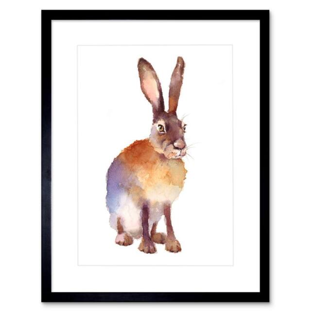 "Artery8 Hare Watercolour Rabbit Countryside Home Decor 12x16"" Framed Art Print in Brown - Size: W12"" x H16""" - image 1