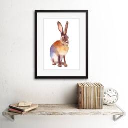 "Artery8 Hare Watercolour Rabbit Countryside Home Decor 12x16"" Framed Art Print in Brown - Size: W12"" x H16""" - thumbnail 2