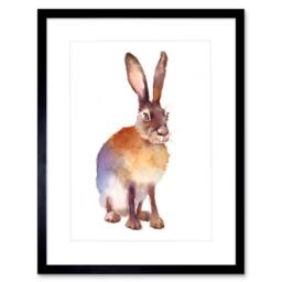 "Artery8 Hare Watercolour Rabbit Countryside Home Decor 12x16"" Framed Art Print in Brown - Size: W12"" x H16""" - thumbnail 1