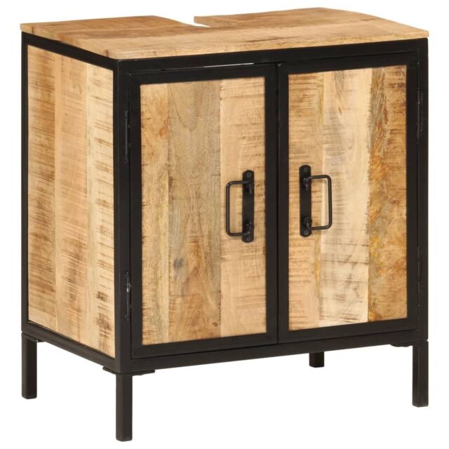 Berkfield Home Bathroom Sink Cabinet 55x35x60 cm Solid Wood Mango & Iron in Brown - Size: 55 x 35 x 60 cm - image 1