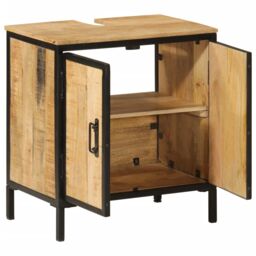 Berkfield Home Bathroom Sink Cabinet 55x35x60 cm Solid Wood Mango & Iron in Brown - Size: 55 x 35 x 60 cm - thumbnail 2