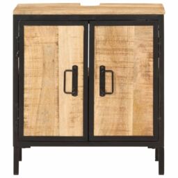 Berkfield Home Bathroom Sink Cabinet 55x35x60 cm Solid Wood Mango & Iron in Brown - Size: 55 x 35 x 60 cm - thumbnail 3