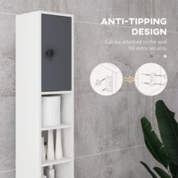 Kleankin Slim Bathroom Cabinet, Toilet Roll Storage w/ Shelves in Grey - thumbnail 5