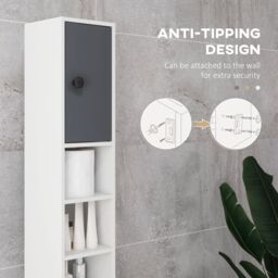 Kleankin Slim Bathroom Cabinet, Toilet Roll Storage w/ Shelves in Grey - thumbnail 6