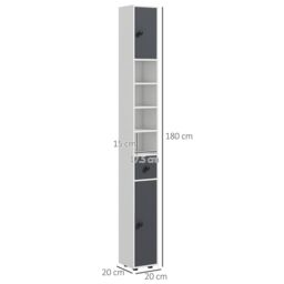 Kleankin Slim Bathroom Cabinet, Toilet Roll Storage w/ Shelves in Grey - thumbnail 3