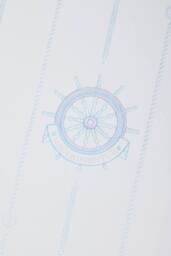 Living and Home Ocean-Themed Wallpaper with Ship Wheels Anchors, ‘Happy Journey' Print in White - thumbnail 3
