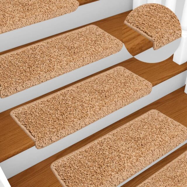 Berkfield Home Stair Mats 10 pcs 65x21x4 cm Beige - Size: Medium - image 1