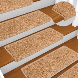 Berkfield Home Stair Mats 10 pcs 65x21x4 cm Beige - Size: Medium - thumbnail 1