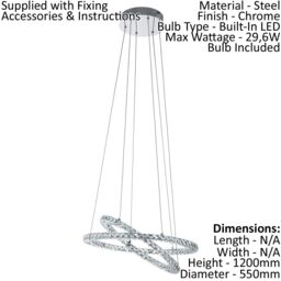 Loops Pendant Light Colour Chrome Plated Steel Shade Clear Crystal Bulb LED 29.6W Incl in Metallics - thumbnail 2