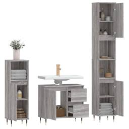 Berkfield Home 3 Piece Bathroom Furniture Set Grey Sonoma Engineered Wood - thumbnail 4