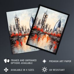 Artery8 London Cityscape Skyline The Gherkin Oil Painting Thames Reflections In Autumn Extra Large XL Unframed Wall Art Poster Print - thumbnail 2