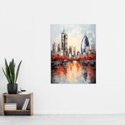 Artery8 London Cityscape Skyline The Gherkin Oil Painting Thames Reflections In Autumn Extra Large XL Unframed Wall Art Poster Print - thumbnail 4