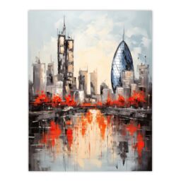 Artery8 London Cityscape Skyline The Gherkin Oil Painting Thames Reflections In Autumn Extra Large XL Unframed Wall Art Poster Print - thumbnail 1