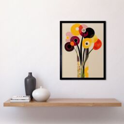 "Artery8 Retro Spring Summer Flowers Floral Burgundy Orange Framed Art Print - Size: W12"" x H16""" - thumbnail 2