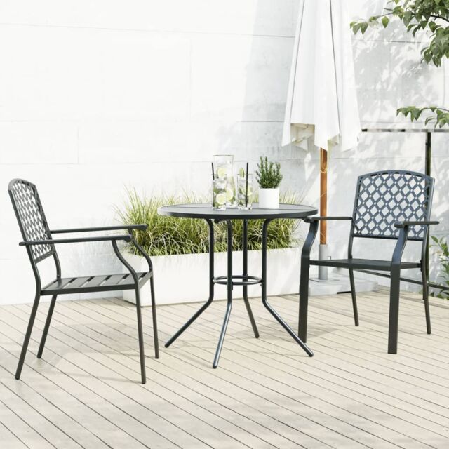 Berkfield Home Stackable Garden Chair Set 3 pcs Anthracite Powder-coated Steel in Black - image 1
