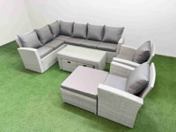 Fimous Outdoor 11 Seater Corner Sofa Sets with Chair 3 Stools Light Grey - thumbnail 1
