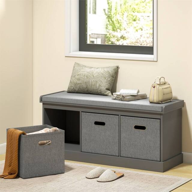 SPETLEK Shoe Storage Bench with Seat & Fabric Drawers for Entryway in Grey - image 1