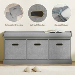 SPETLEK Shoe Storage Bench with Seat & Fabric Drawers for Entryway in Grey - thumbnail 5