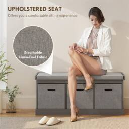 SPETLEK Shoe Storage Bench with Seat & Fabric Drawers for Entryway in Grey - thumbnail 3