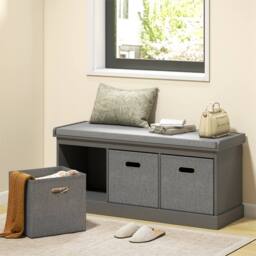 SPETLEK Shoe Storage Bench with Seat & Fabric Drawers for Entryway in Grey