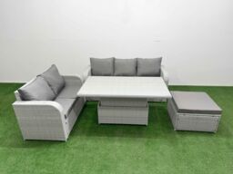 Fimous 6 Seater PE Rattan Wicker Garden Furniture Patio Conservatory Sofa Set w/ Adjustable Lifting Dining or Coffee Table 3 Seater Sofa Love Sofa - thumbnail 1