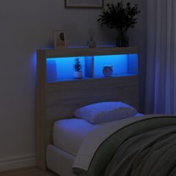 Berkfield Home Headboard Cabinet with LED Sonoma Oak 100x17x102 cm in Brown - Size: 100 x 17 x 102 cm - thumbnail 4