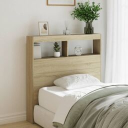 Berkfield Home Headboard Cabinet with LED Sonoma Oak 100x17x102 cm in Brown - Size: 100 x 17 x 102 cm - thumbnail 1