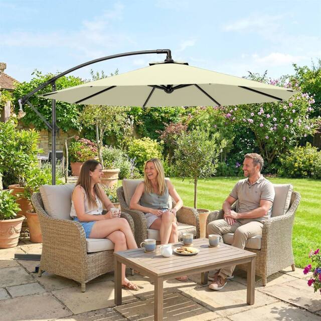 OUTSUNNY 3(m) Banana Parasol Cantilever Umbrella Garden in Beige - Size: 3m x 3m