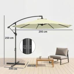 OUTSUNNY 3(m) Banana Parasol Cantilever Umbrella Garden in Beige - Size: 3m x 3m - thumbnail 3