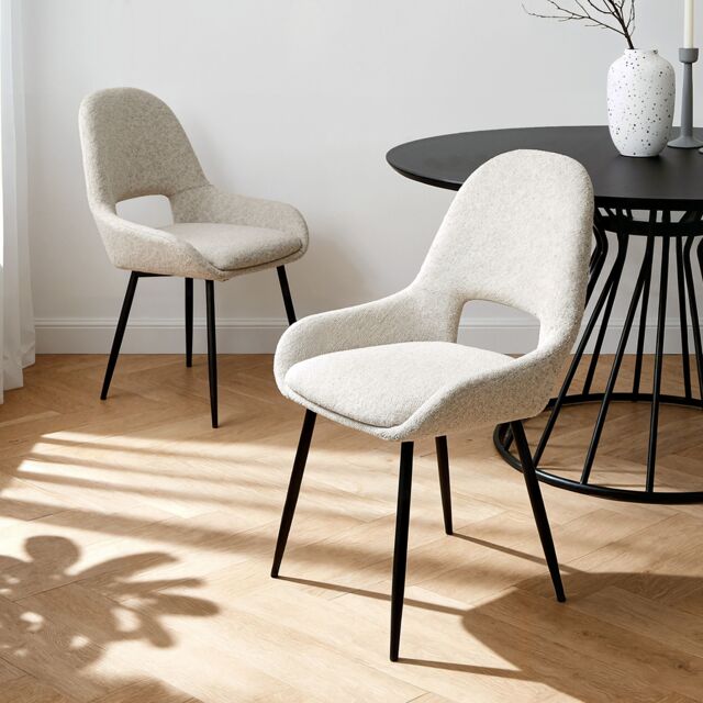 Home Garden Direct Pebble - Set of 2 Boucle Dining Chairs - Light Grey in Beige - image 1