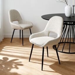 Home Garden Direct Pebble - Set of 2 Boucle Dining Chairs - Light Grey in Beige