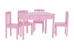 Orsina Pink Kids 5 Piece Dining Set, Playful Dining Table with 4 Dining Chairs, Wooden Dining Table With Chairs